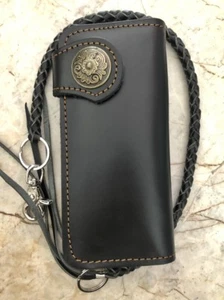 Handgefertigte Leder-Biker-Geldbörse Kette Leder Geldbörse mit Doppelfaltung Geschenk 7 - Bild 1 von 2