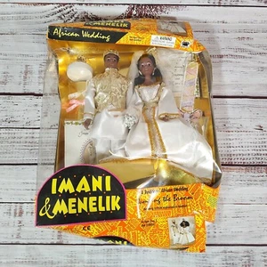 Vintage African Wedding IMANI & MENELIK Dolls 1995 Jumping The Broom Traditional - Imagen 1 de 6