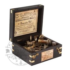 Solid Antique Brass Sextant J.scott With Dark Wooden Engraved Box Working Item