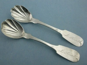 Cucharas de sal de plata pr Early Coin NEWELL MATSON de CT NY OH c1800s ~ L CAZA - Imagen 1 de 5