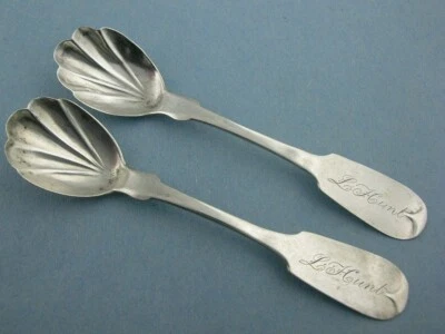 Cucharas de sal de plata pr moneda temprana NEWELL MATSON de CT NY OH c1800s ~ L CAZADA Foto 1 de 4