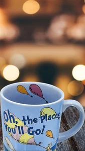 Dr. Seuss Oh! The Places You'll Go! Coffee Mug 12 oz Blue w/Balloons - Picture 1 of 11