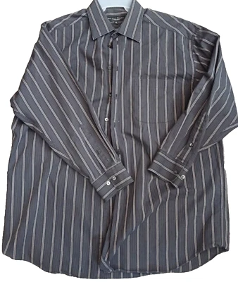 Crazy Horse Shirt Mens Size 17 34-35 XL Black Gray Striped Long Sleeve Button Up - Image 1 of 4