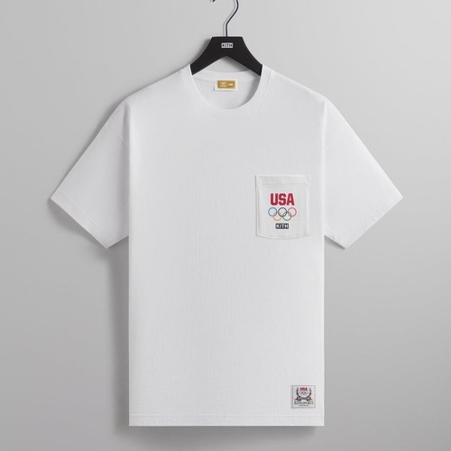 T shirt Kith for Team USA con tasca in maglietta bianca da uomo taglia XL Olimpiadi di Parigi