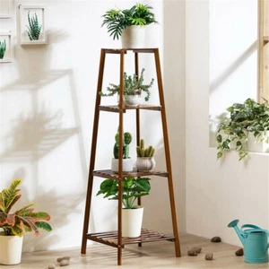 Natural Bamboo Tall Plant Stand Garden Patio Flower Pot Display Rack Small Space - Picture 1 of 15