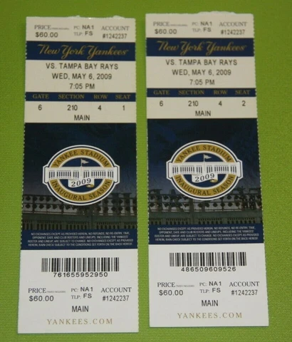 New York Yankees Ticket Stub | May 6 2009 | Robinson Cano Hit Cover