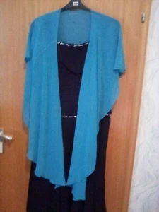 Cockteilkleid von mohrey schwarz Größe 50 mit Türkisen Schultertuch - Bild 1 von 12
