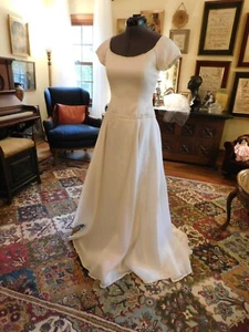 SPLENDIDO ABITO DA SPOSA AVORIO ORGANZA SETA ""ANGELINA SPOSA COUTURE"" A-LINE TAGLIA 6 - Foto 1 di 10