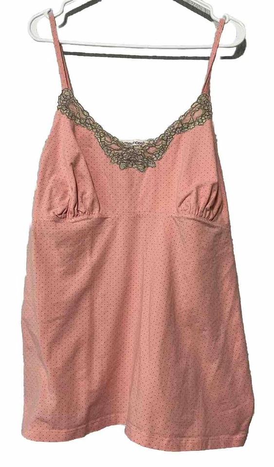 Camiseta sin mangas Maurices camisola rosa con lunares gris ribete de encaje para mujer talla grande 3 Foto 1 de 4