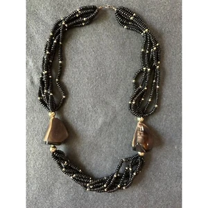Boho Tribal Ethnic Chunky Beaded Multistrand Necklace Browns Blacks - Picture 1 of 9