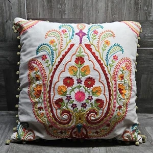 Embroidered Floral Throw Pillow - Colorful - Picture 1 of 10