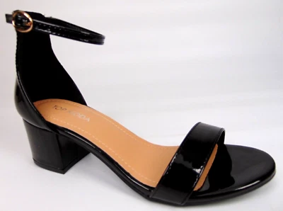 Top Moda Mujeres Tobillo Correa Vestido Sandalia Tacones Bloque Talla 7.5 Negro Patente NUEVO Foto 1 de 4