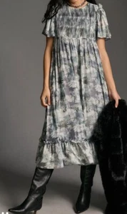 English Factory Anthropologie Short-Sleeve Smocked Tiered Midi Dress Small - Picture 1 of 22