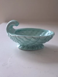 Vintage blau Keramik Schmuck Schale Muschel Blatt - Bild 1 von 9