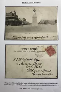 1995 Bulawayo Southern Rhodesia RPPC Postcard Cover To England Rhodes Statue - Picture 1 of 3