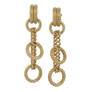 Braided Texture Circles 18k Gold Dangle Drop Earrings - Picture 1 of 4