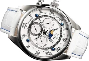JMW TOKIO Herren Unikat Uhr Mondphase Japan Uhrwerk Individuell Weiß & Silber - Bild 1 von 3
