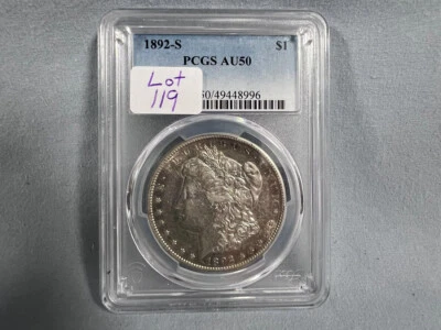 1892-S $1 dólar Morgan graduación profesional AU50 - FECHA ESCASA (AIRJ) Foto 1 de 3
