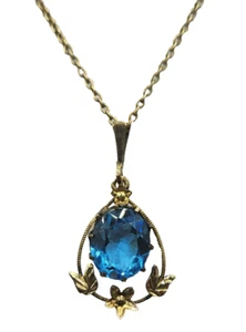 Antique 9ct gold lined pendant neclace blue stone c 1890-1910 - Picture 1 of 8