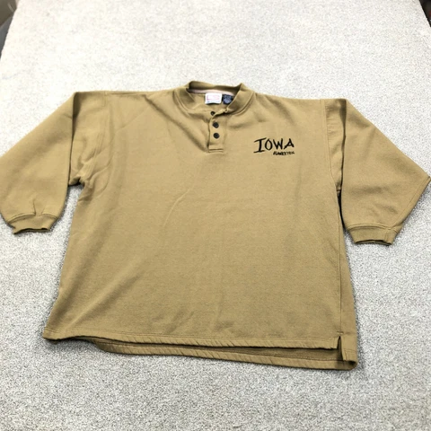 Vintage Iowa Hawkeyes Sweatshirt Men XL Brown Pullover Henley Sweater Plain Logo Cover