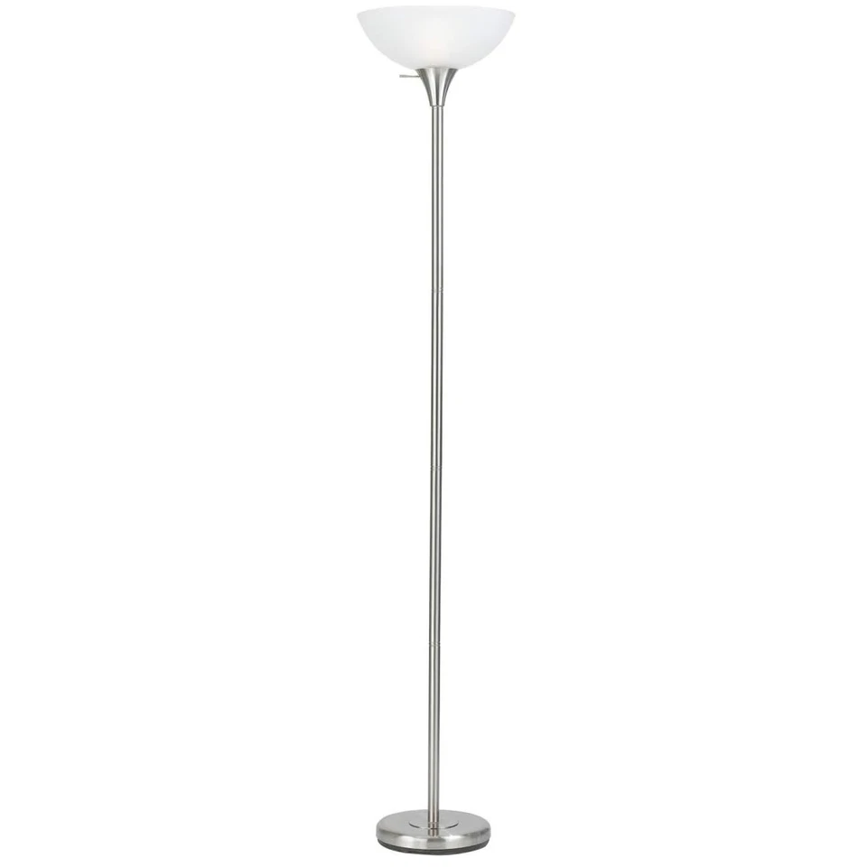 70 Nickel Torchiere Floor Lamp With White Frosted Glass Dome Shade - Image 1 of 1