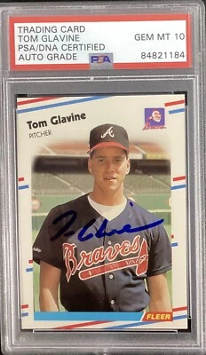 Tom Glavine Signed 1988 Fleer #539 Rookie Card Glossy RC HOF PSA/DNA Auto 10 Gem - Image 1 of 2