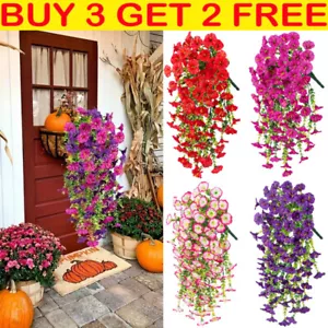 Artificial Fake Hanging Basket Plants Silk Flowers Vine Home Decor-Outdoor UK - Picture 1 of 18