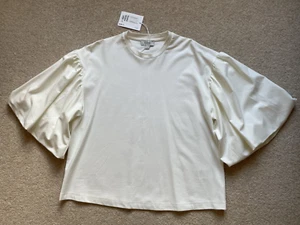 COS Oversize T-shirt Puff Sleeve Ivory Size S BNWT - Picture 1 of 9