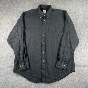 Brooks Brothers Linen Button Down Shirt Men's Large Madison Fit Black Preppy - Picture 1 of 10