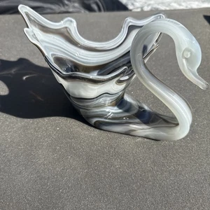Vintage Früher Schwan MCM Schale grau weiß Wirbel Murano Stil mundgeblasen Kunstglas. - Bild 1 von 11