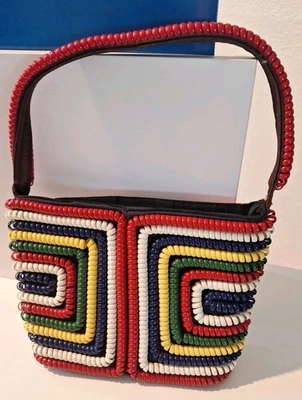 Vintage 1940s Telephone Cord Rainbow Purse Handbag Multicolor Rare - Image 1 of 4