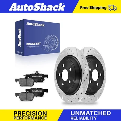 Rear Drilled Disc Rotors Black Ceramic Brake Pads for 2015-2023 Ford Edge Foto 1 de 4