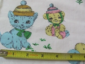 Antique 1930's novelty juvenile quilting weight cotton pink blue 36 inches wide - Picture 1 of 4
