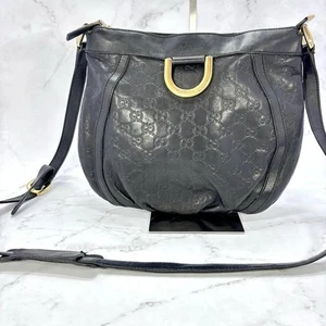 GUCCI Shoulder Bag Purse GG Canvas Leather Black Authentic - Picture 1 of 24