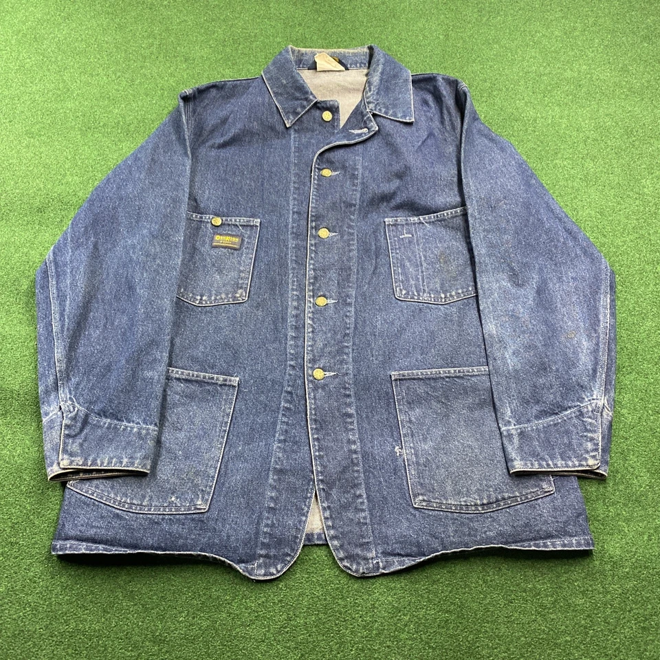 Jaqueta Oshkosh Bgosh Masculina Vintage L 48 Azul 70S 80S Casaco Denim Celeiro EUA - Imagem 1 de 4