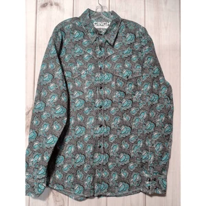 Cinch Shirt Men's Large Black Blue Paisley Snap Front Western Long Sleeve Modern - Picture 1 of 7