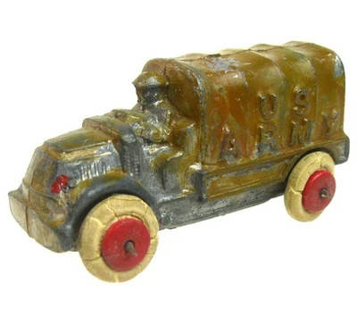 Vintage 1930's Barclay Manoil US Army Covered Truck w/White Tires Red Hub VG - Image 1 of 3