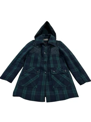 Pendleton женщин кнопка клетку парка пальто длинным рукавом капюшон синий зеленый размер 4 - Изображение 1 из 4