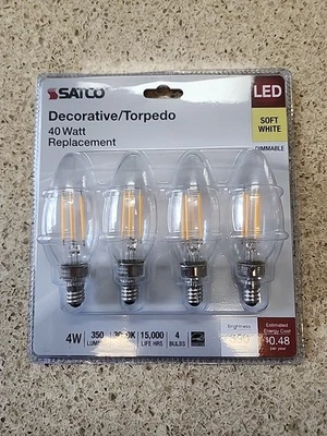 4 Satco S21821  Torpedo E12 Candelabra Base Soft White Light B11 LED Bulb 40W - Image 1 of 3