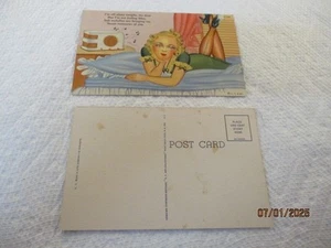 Curteich, C. T. What A Life Comics, Mädchen in Grün hört Radio, 40er Set (2) - Bild 1 von 2