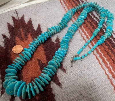 Huge 32"length block turquoise disc bead necklace/Gorgeous(g273a-w5) - Image 1 of 2
