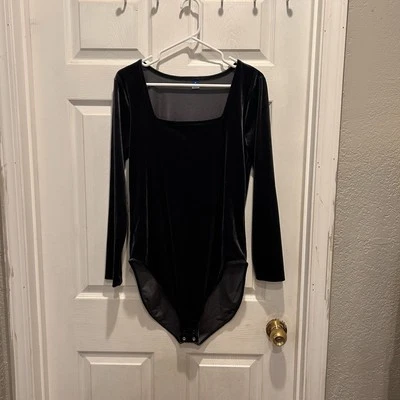 Old Navy Square-Neck Velvet Bodysuit Size XL Gray Black Long Sleeve - Image 1 of 4