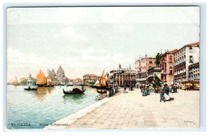 Vintage Venezia Riva Schiavoni Lithographie Postkarte Italien Uferpromenade - Bild 1 von 2