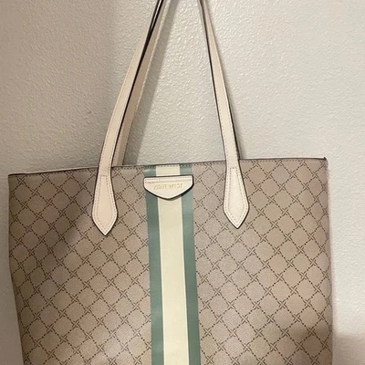 Nine West Beige Tote Bag with Green Stripe Pattern - Image 1 of 3
