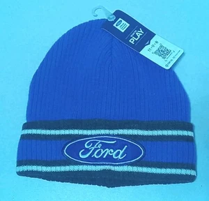 Blue Ford Motor Company Auto Promo Striped Embroidery Beanie Hat New With Tags - Picture 1 of 2