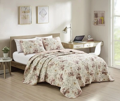 Комплект из 3 предметов Bahamar цветочный румяна розовый покрывало королевский размер потертый шик одеяло - Изображение 1 из 4