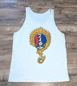 Grateful Dead Tank Top Burning Question Vintage Flames White Graphic LARGE - Bild 1 von 2