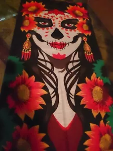 Day of the Dead Fashion Face Mask Buff Sugar Skull Neck Gaiter 19inx9.5in NEW - Picture 1 of 6