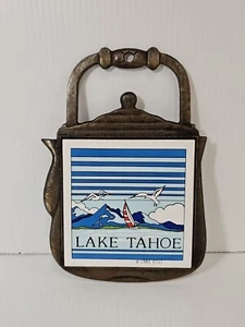 Cast Iron and Tile LAKE TAHOE Tea Kettle Trivet/Wall Decoration (1990) Blue CA - Picture 1 of 11
