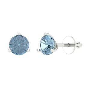 1.5 ct Round Cut Solitaire Stud Earrings Solid White Gold Earrings Screw back - Picture 1 of 40